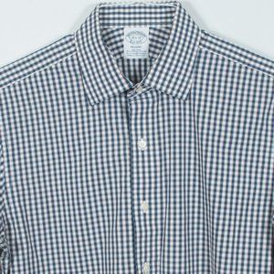 NWOT Brooks Brothers 15.5-32 Men's Shirt Blue White Red Gingham Cotton Lycra